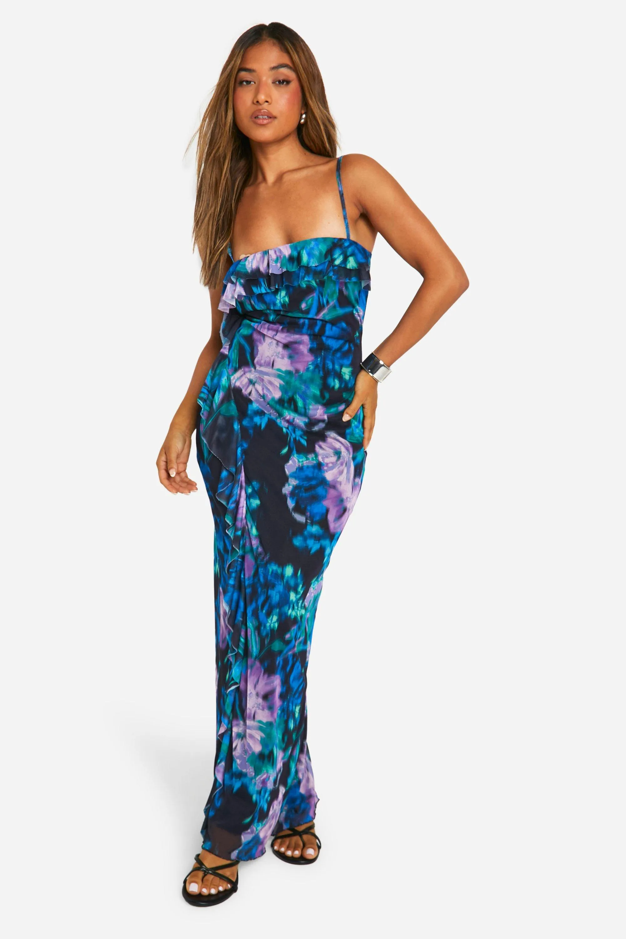 Dresses | Petite Abstract Floral Ruffle Maxi Dress | boohoo