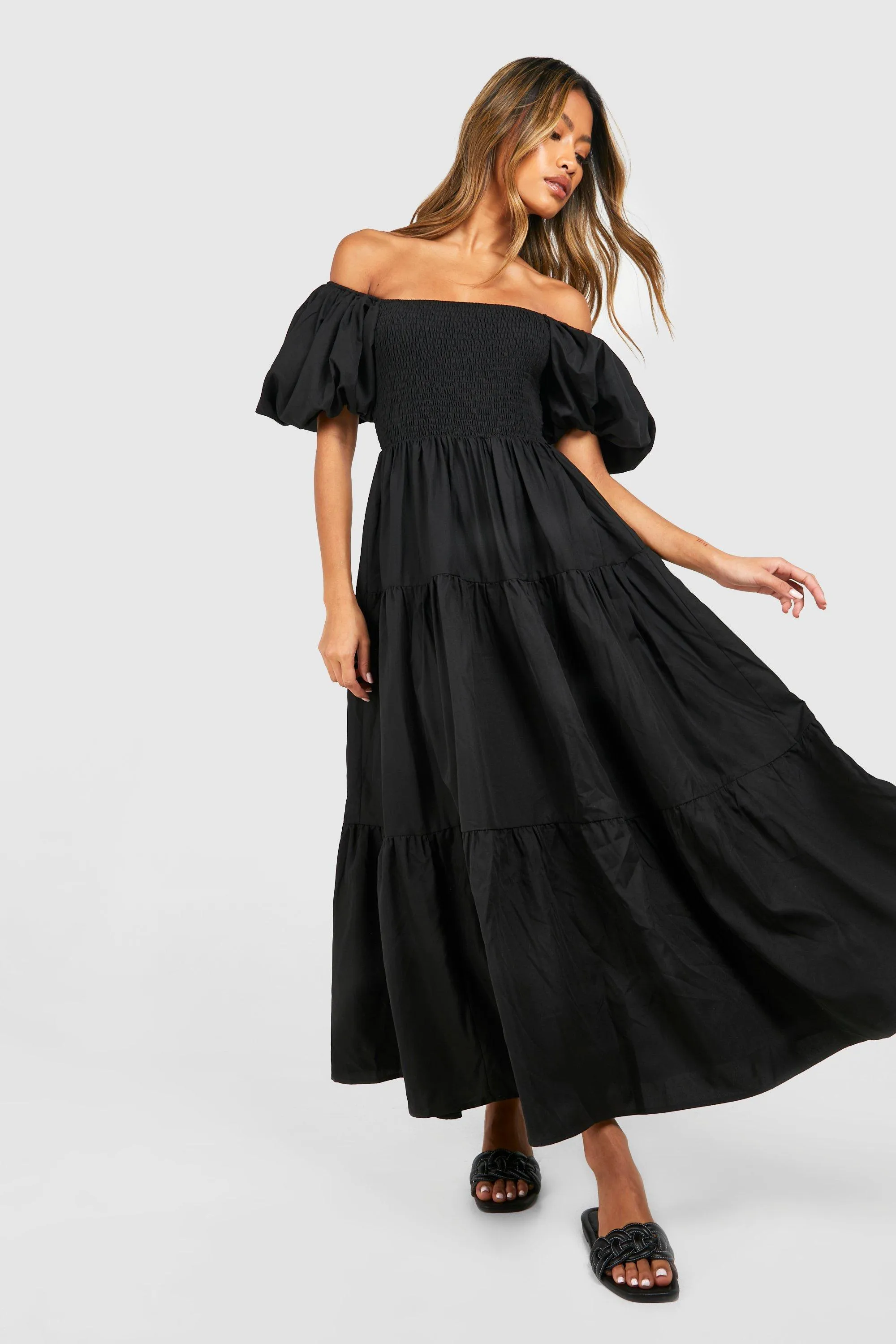 Dresses | Tiered Shirred Midaxi Smock Dress | boohoo