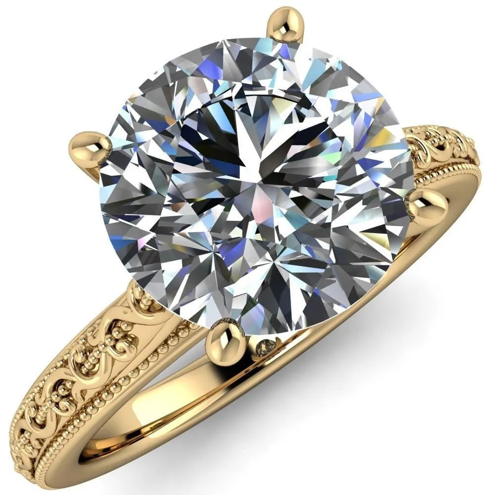 Elsa Round Lab-Grown Diamond Center Stone Solitaire Milgrain 4 Prong Ring