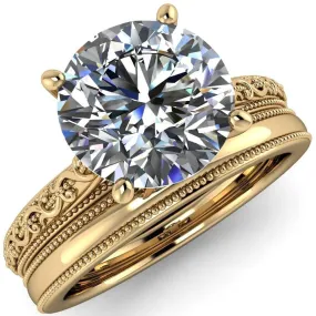 Elsa Round Lab-Grown Diamond Center Stone Solitaire Milgrain 4 Prong Ring