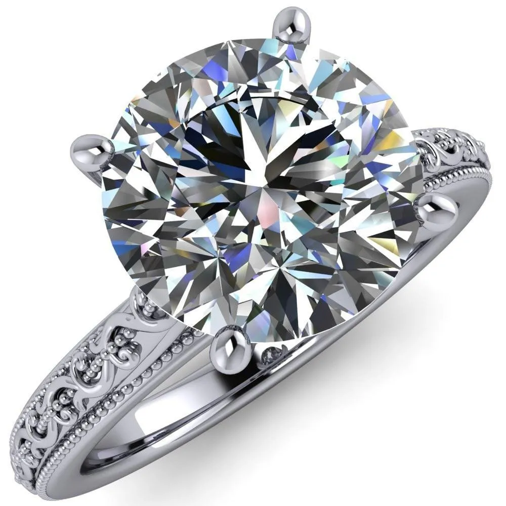 Elsa Round Lab-Grown Diamond Center Stone Solitaire Milgrain 4 Prong Ring