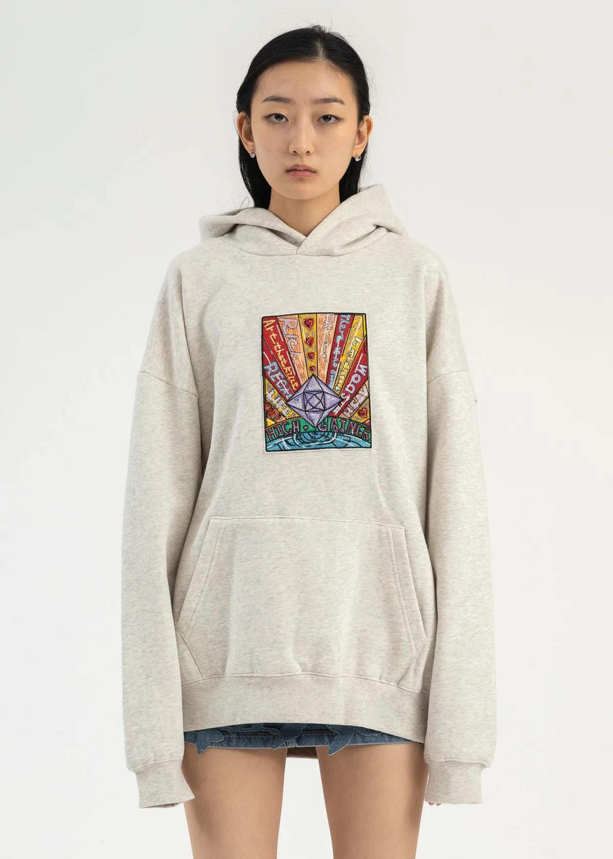 EMBROIDERY PATCHWORK HOODIES sweater - GREY