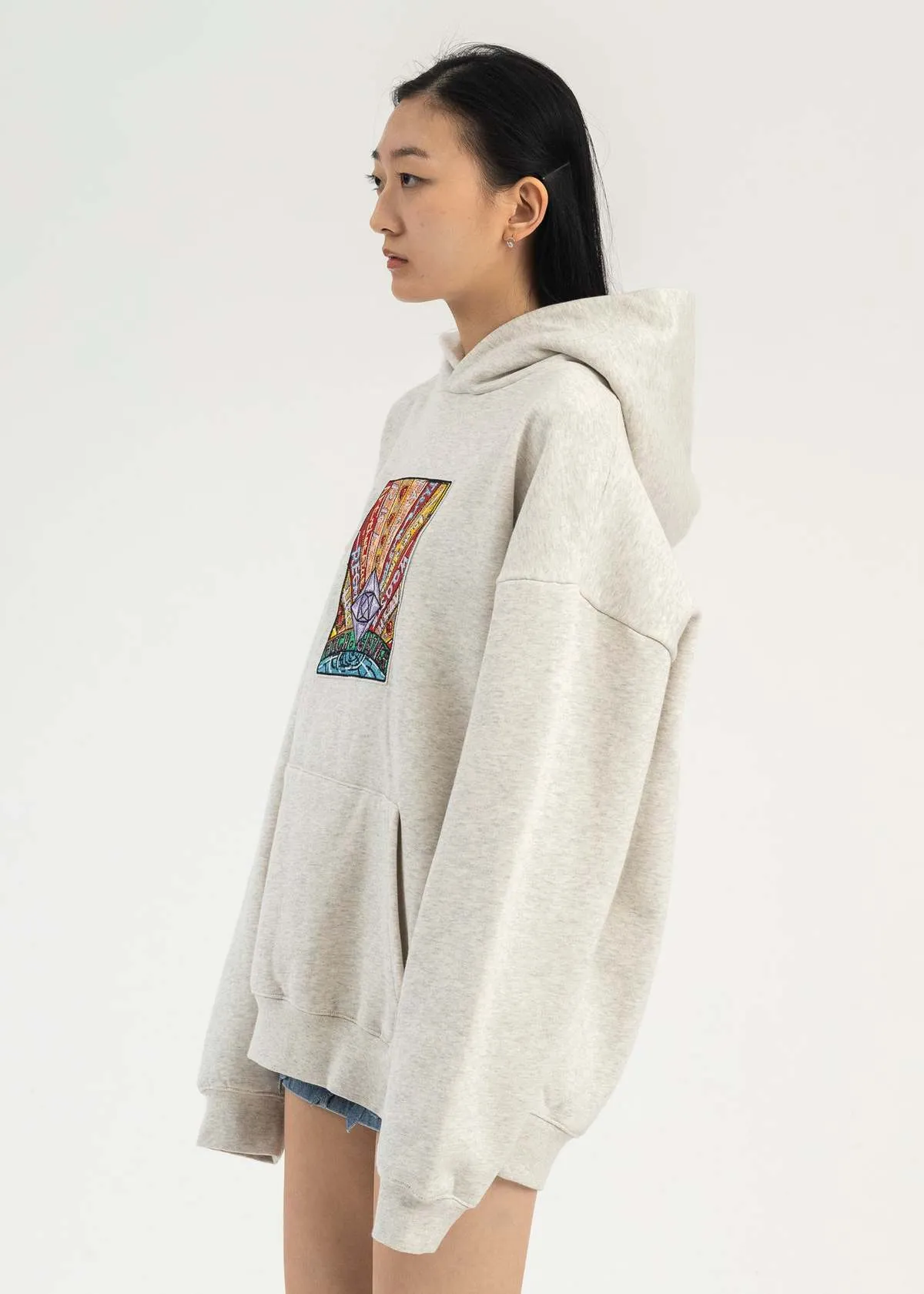 EMBROIDERY PATCHWORK HOODIES sweater - GREY