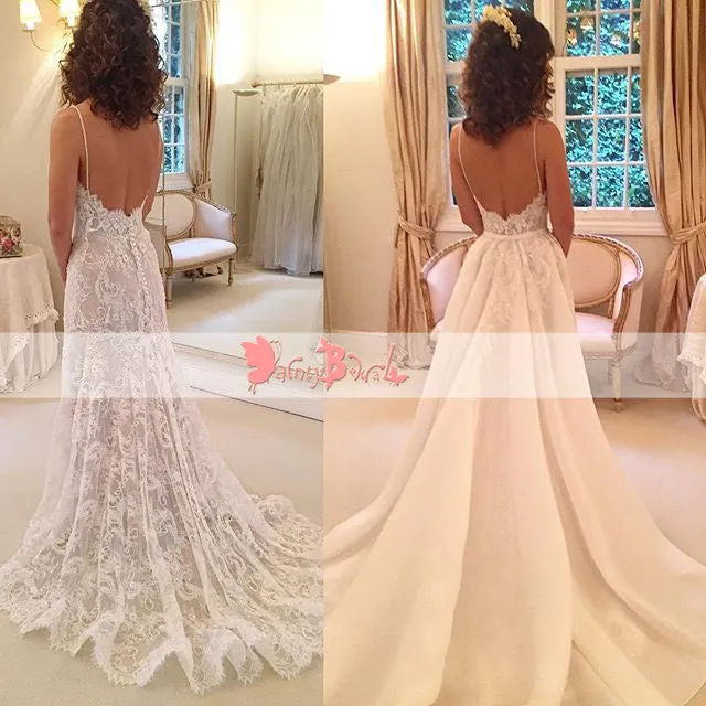 Fashion Convertible Spaghetti Strap Detachable Over Layer Gorgeous Fully Lace  Wedding Dresses,DB0120