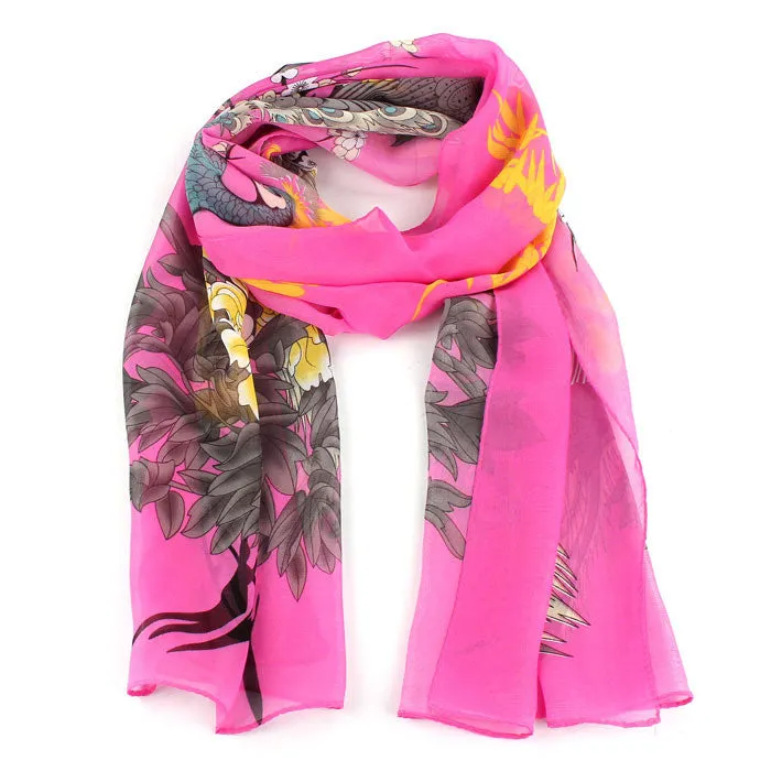 Feida Super scarfs Women Peacock Plum Printed Soft Muffler Chiffon Scarf Wrap Shawl neckerchief