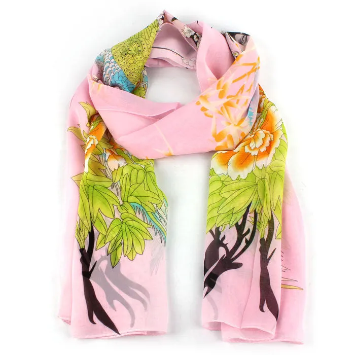 Feida Super scarfs Women Peacock Plum Printed Soft Muffler Chiffon Scarf Wrap Shawl neckerchief