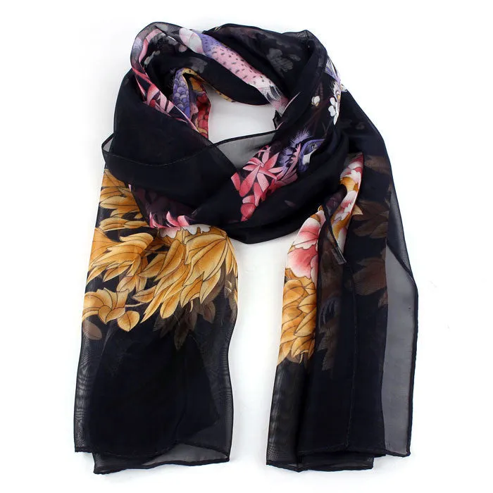 Feida Super scarfs Women Peacock Plum Printed Soft Muffler Chiffon Scarf Wrap Shawl neckerchief