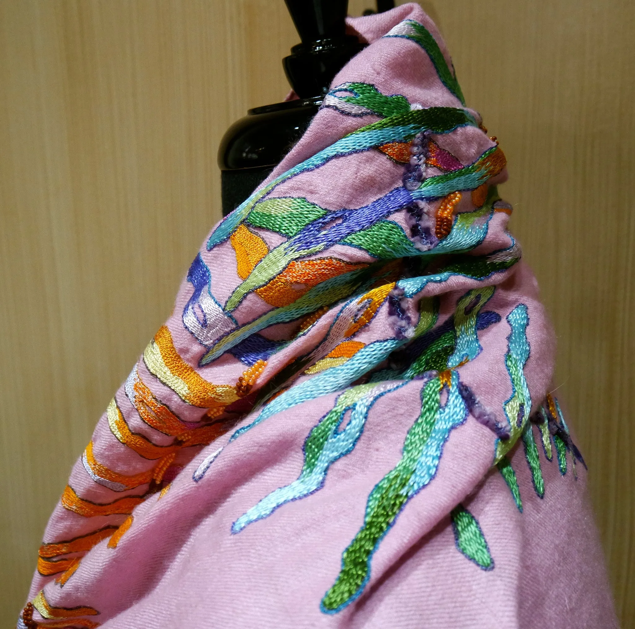 Flying Fig Hand Embroidered Cashmere Scarf/Wrap