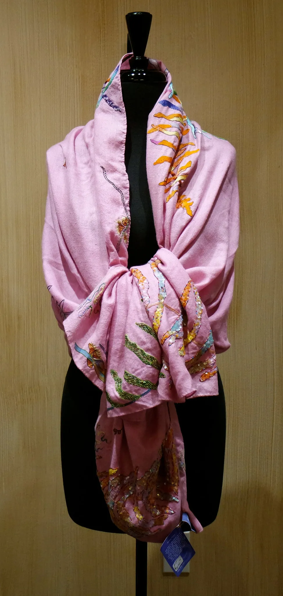 Flying Fig Hand Embroidered Cashmere Scarf/Wrap