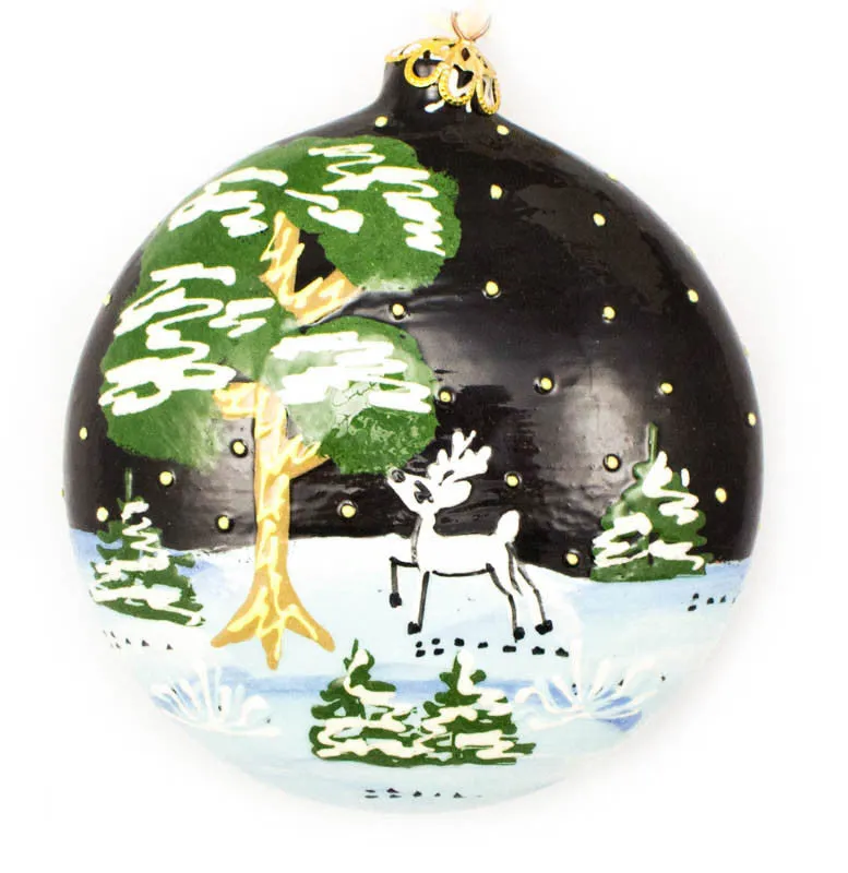 Fox Meets Deer Large Round Ceramic Ornament