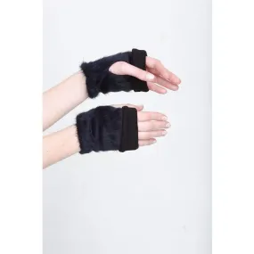 Furry Fingerless Mittens - Black