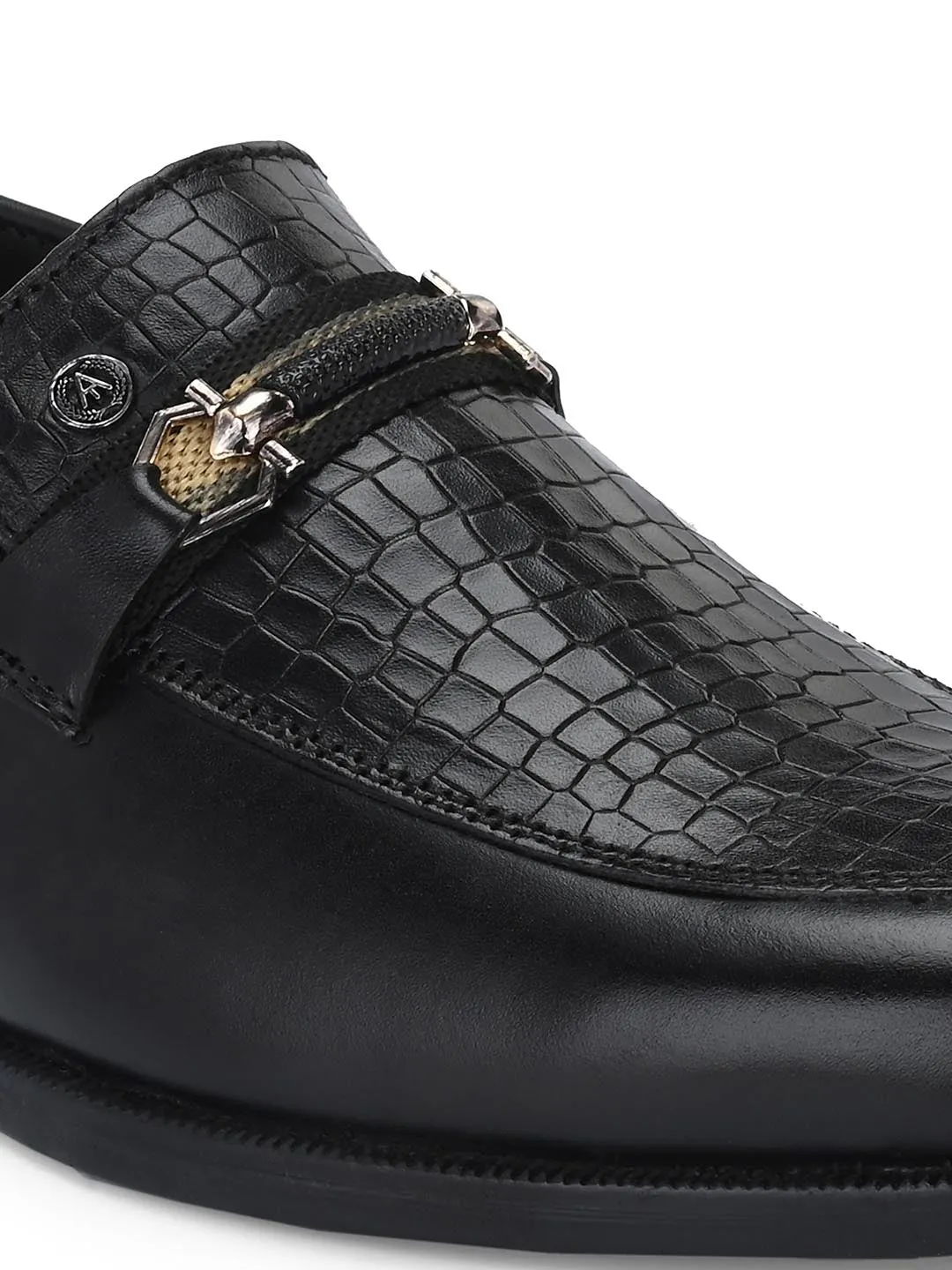 Genuine Leather Men's Calabria Black Buckle Slip-Ons