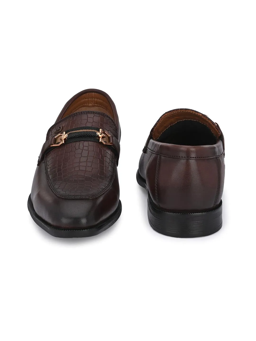 GENUINE LEATHER MEN'S CALABRIA BROWN BUCKLE SLIP-ON SHOE FOR MEN