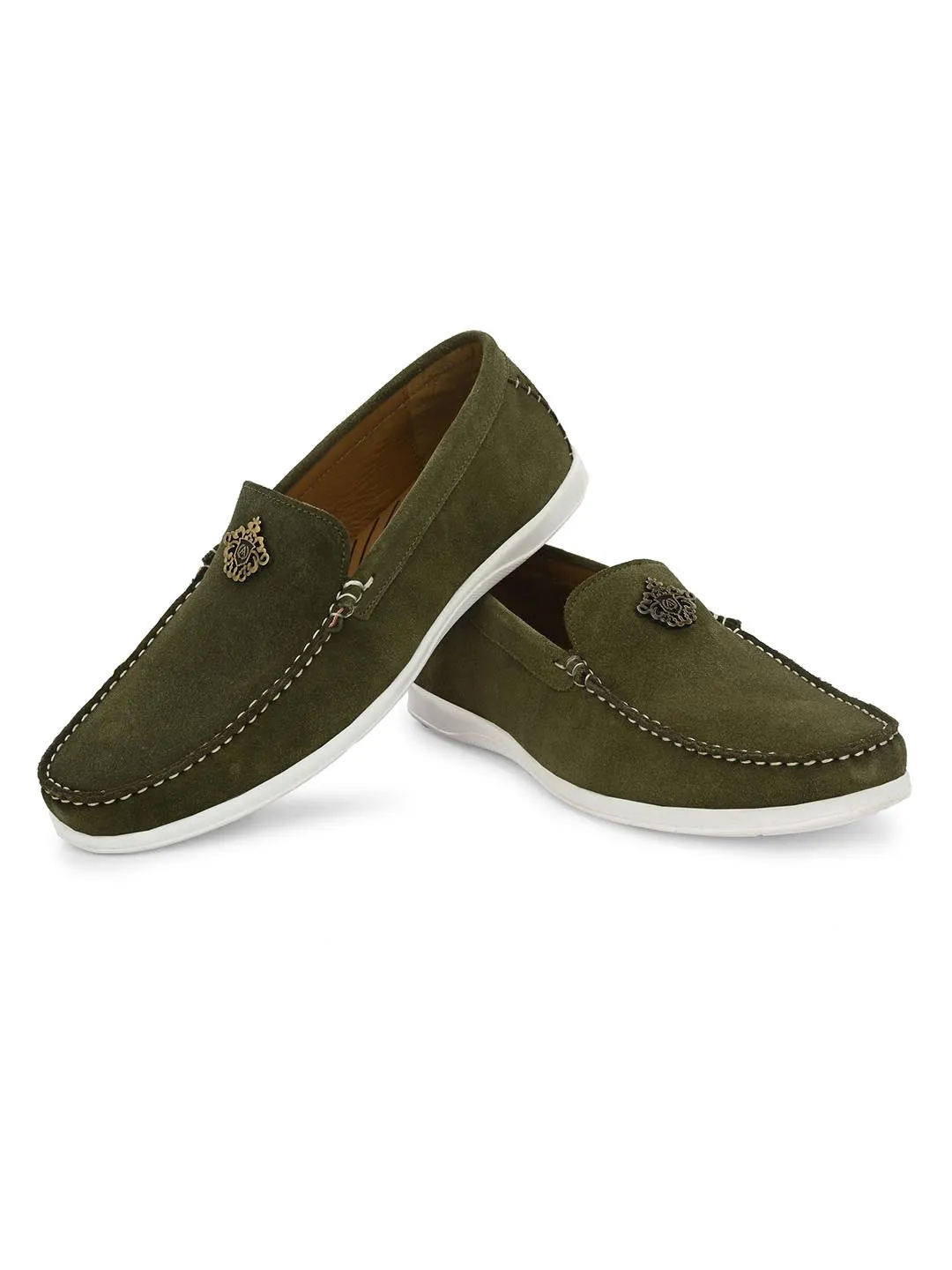 Genuine Olive Suede Leather Impact Technolog Slip On For Men