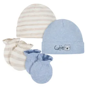 Gerber 4-Piece Boys Organic Cap & Mittens Set