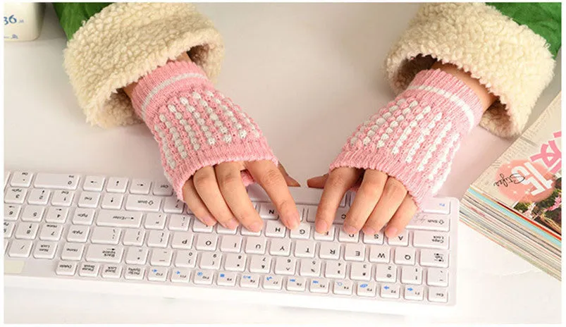 Gloves Cute Girls Knitting Warm Mittens Pineapple Pattern Half Fingerless Gloves Fast Shipping Feida