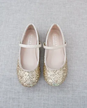 Gold Rock Glitter Mary Jane Ballet Flats