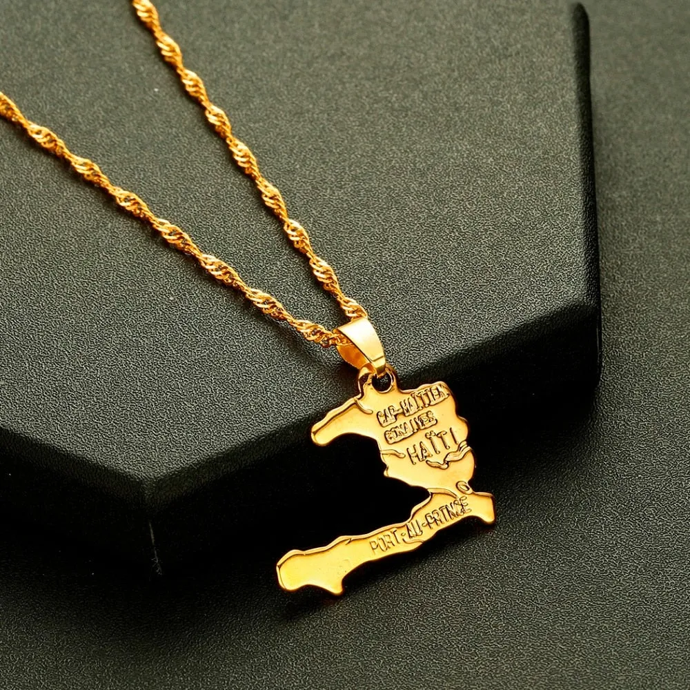 Haiti Map Gold Necklaces&Pendants