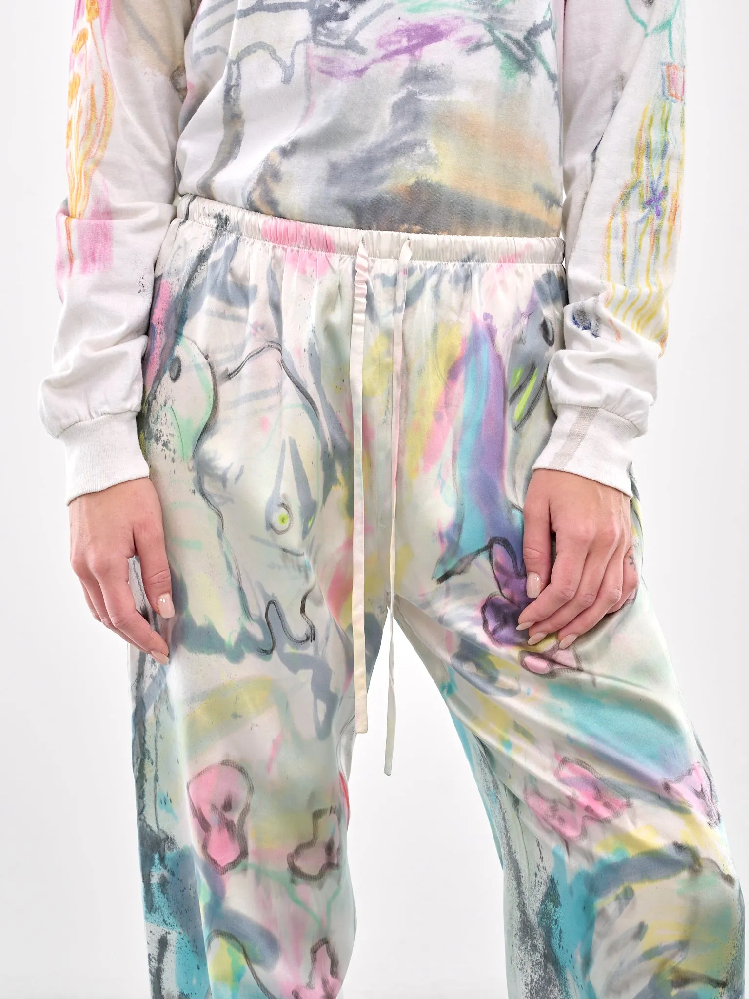 Hand Dyed & Illustrated Trousers (CB24HL09-BEIGE-PINK-MULTI)