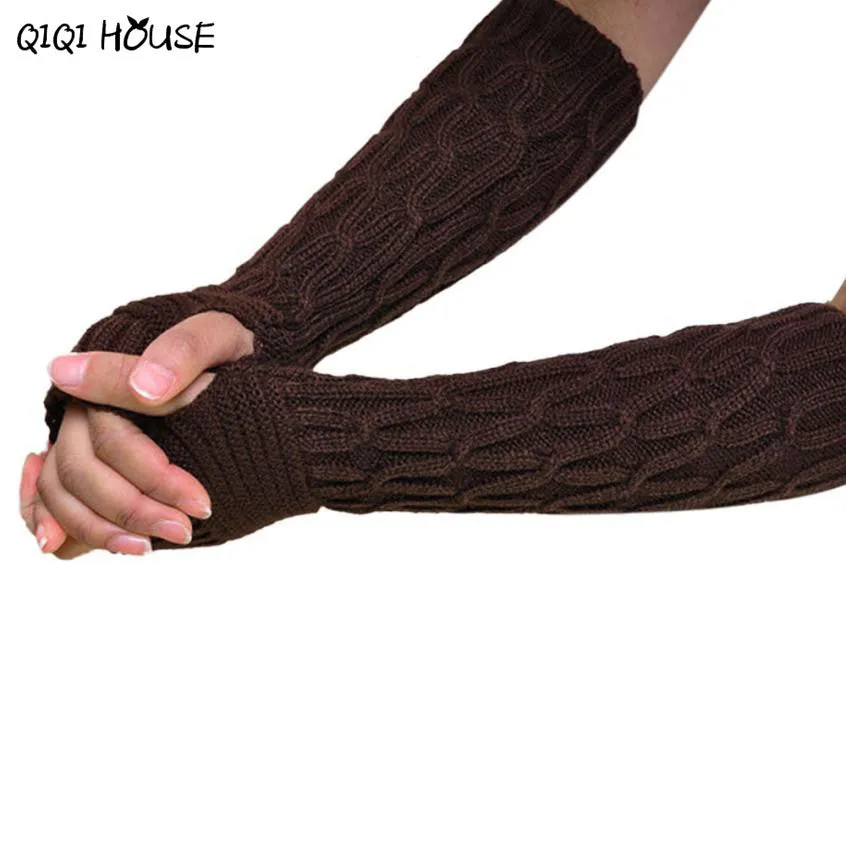 Hand Warm Women Men Long Knitted Gloves Winter Warm Arm Wrist Fingerless Gloves Youth Wrting Wear Luvas De Inverno#B921 SM6