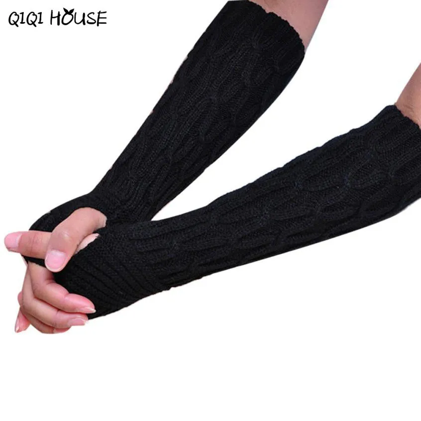 Hand Warm Women Men Long Knitted Gloves Winter Warm Arm Wrist Fingerless Gloves Youth Wrting Wear Luvas De Inverno#B921 SM6