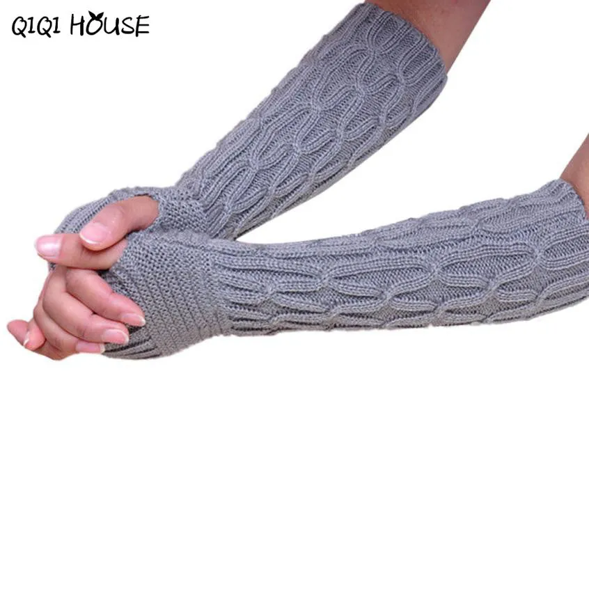 Hand Warm Women Men Long Knitted Gloves Winter Warm Arm Wrist Fingerless Gloves Youth Wrting Wear Luvas De Inverno#B921 SM6