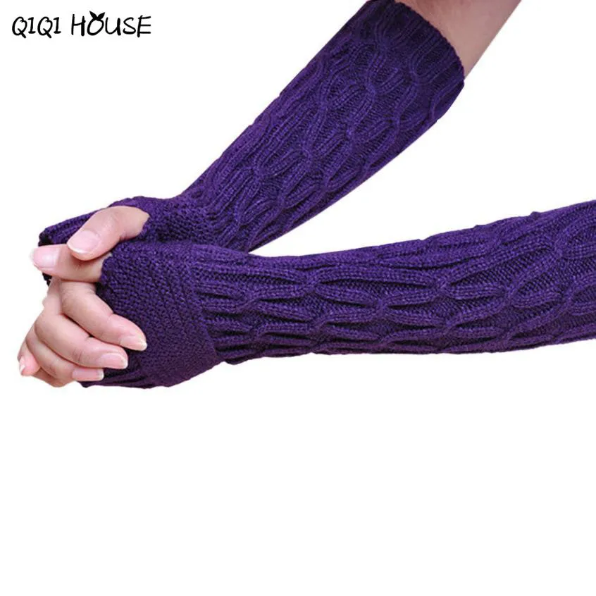 Hand Warm Women Men Long Knitted Gloves Winter Warm Arm Wrist Fingerless Gloves Youth Wrting Wear Luvas De Inverno#B921 SM6