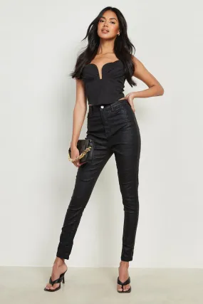 High Waisted Coated Croc Skinny Jeans