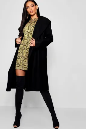 Hooded Wool Look Belted Coat