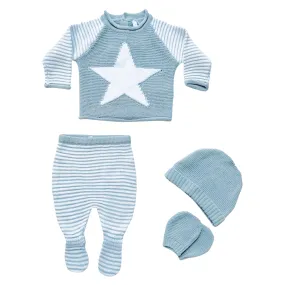 Jackson blue large star and stripe 4 piece knitted set (size newborn to 6 months)