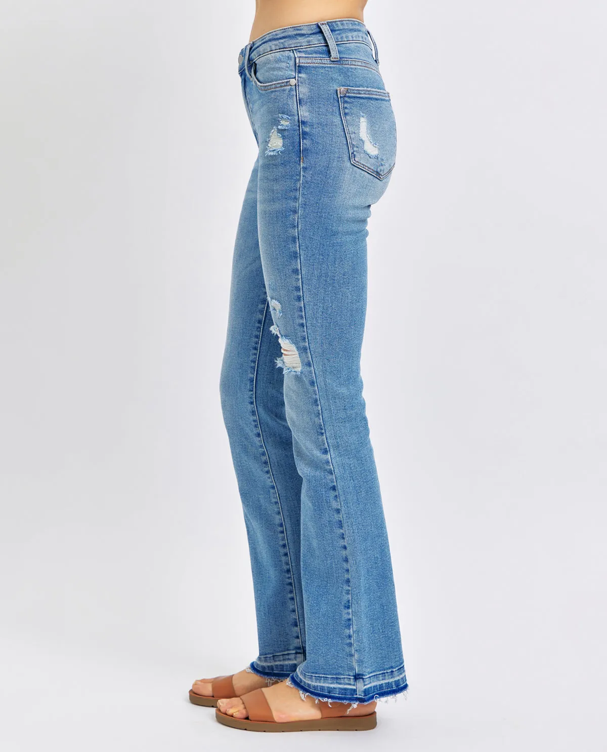 Judy Blue Mid Rise Destroy & Released Hem Bootcut Jeans