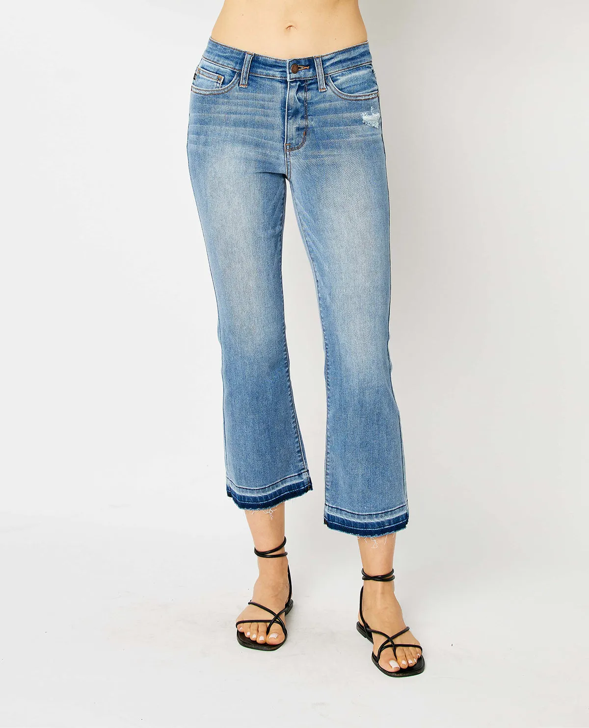 Judy Blue Mid Rise Release Hem Cropped Bootcut Jeans