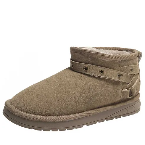 Khaki rivet strap slip on winter ankle shoe boot