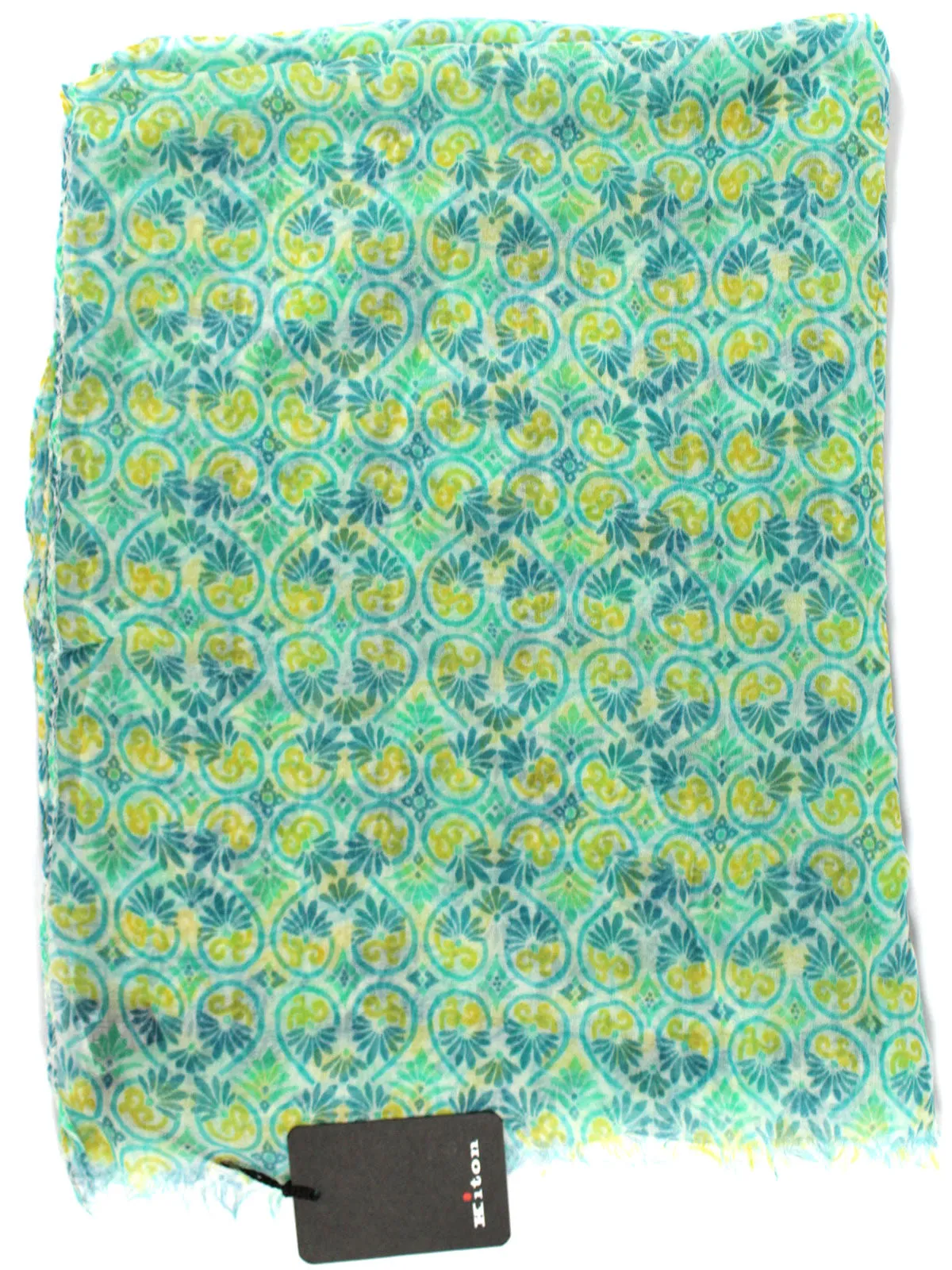 Kiton Cashmere Scarf Green Lime Floral FINAL SALE