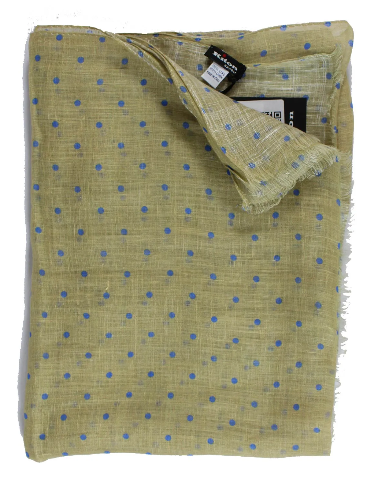 Kiton Linen Scarf With Taupe Blue Polka Dots FINAL SALE