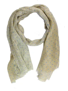 Kiton Linen Scarf With Taupe Blue Polka Dots FINAL SALE