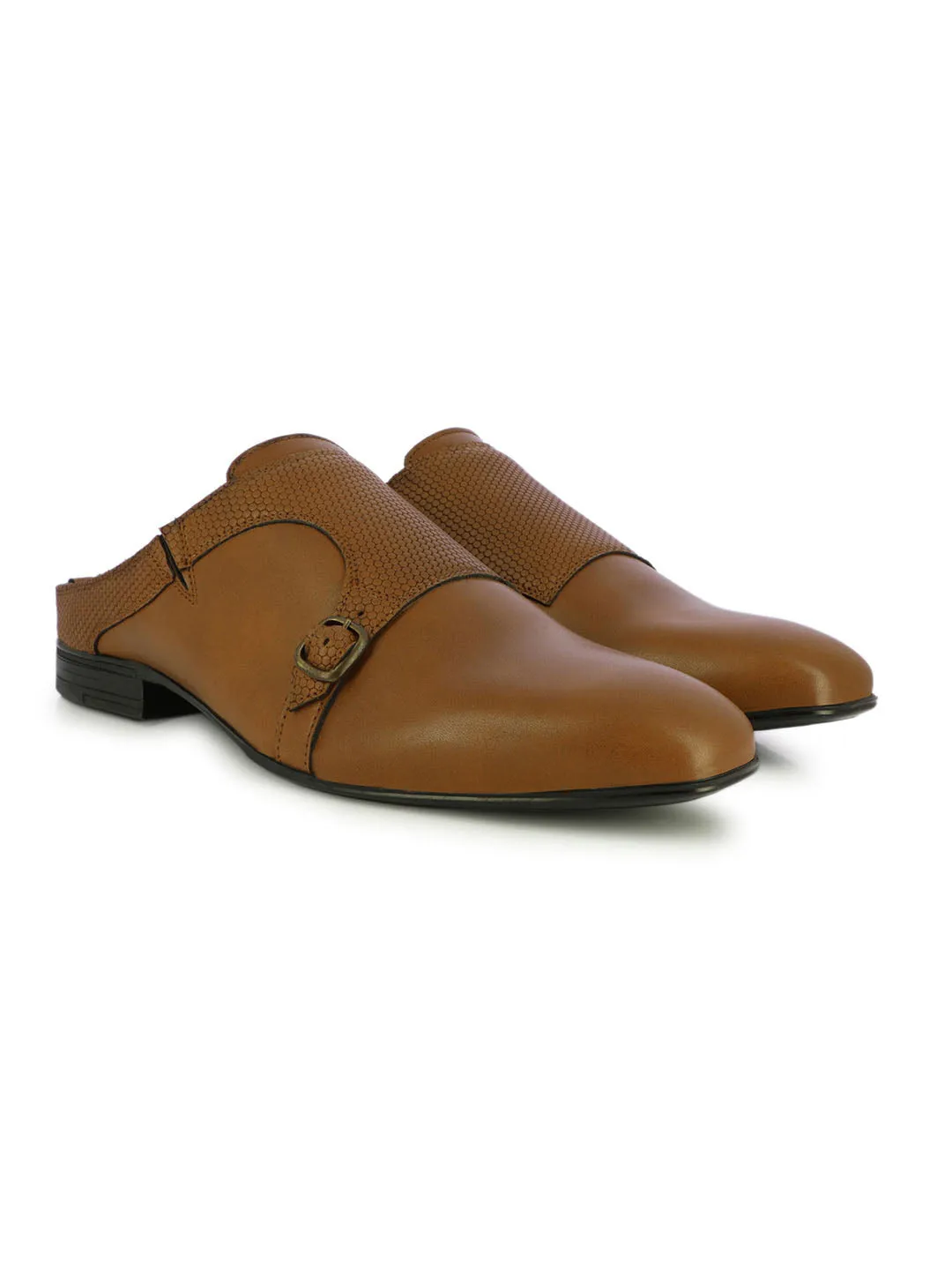 Kris Men's Tan Buckled Mules