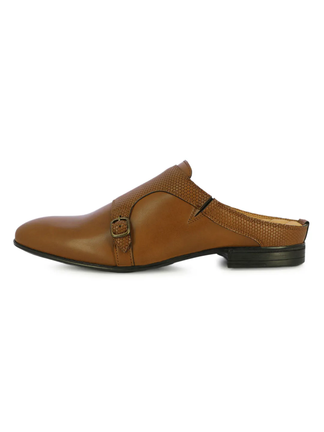 Kris Men's Tan Buckled Mules