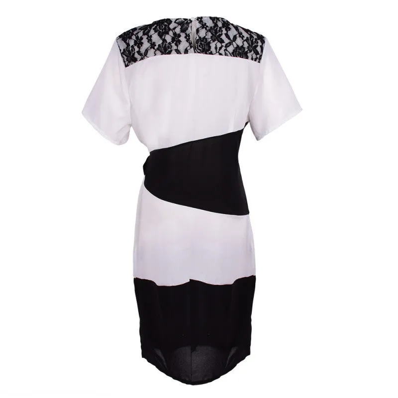 Large Size Women's Striped Short Sleeve Lace Dress Bodycon 6XL Dresses SM6