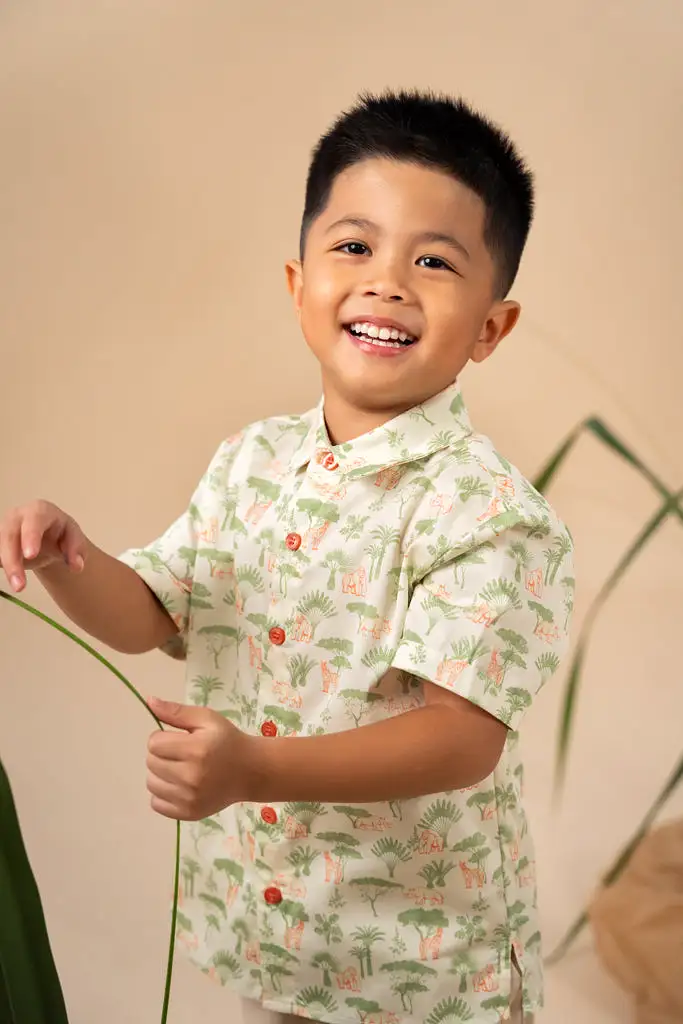 Little Man Shirt - Green Safari