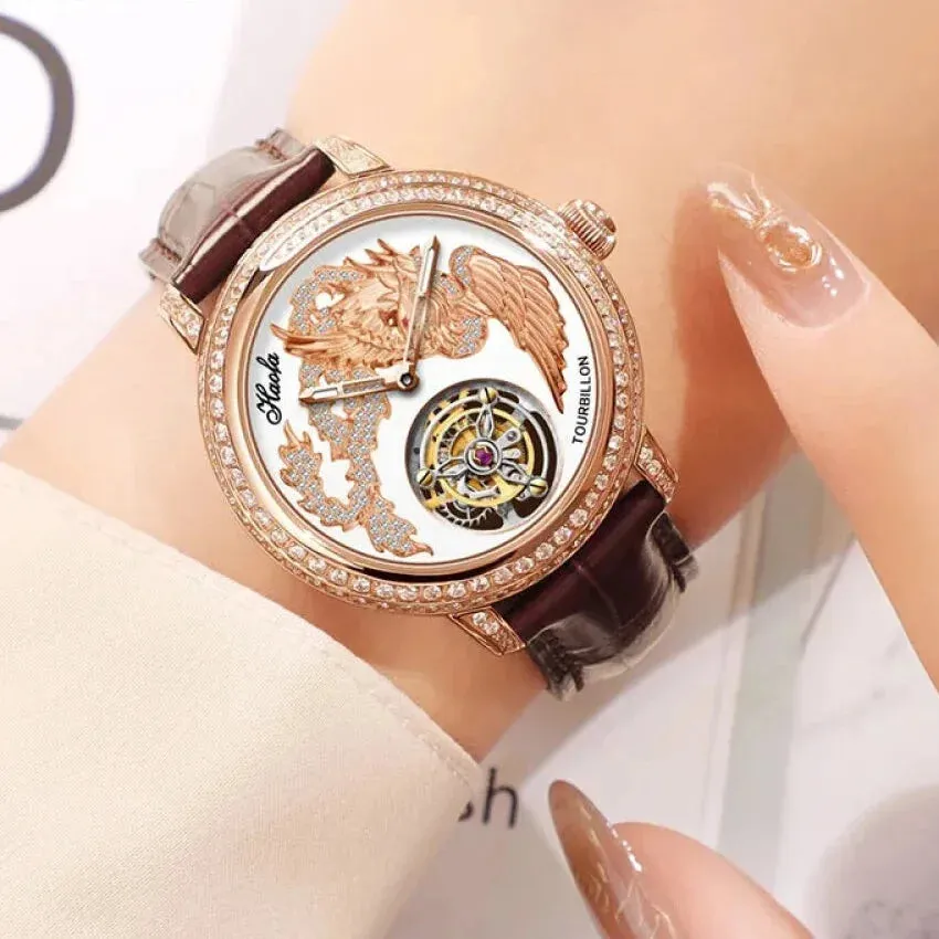 Luxury Crystal Manual Flying Tourbillon Mechanical Waterproof Couple Watch