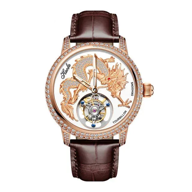 Luxury Crystal Manual Flying Tourbillon Mechanical Waterproof Couple Watch