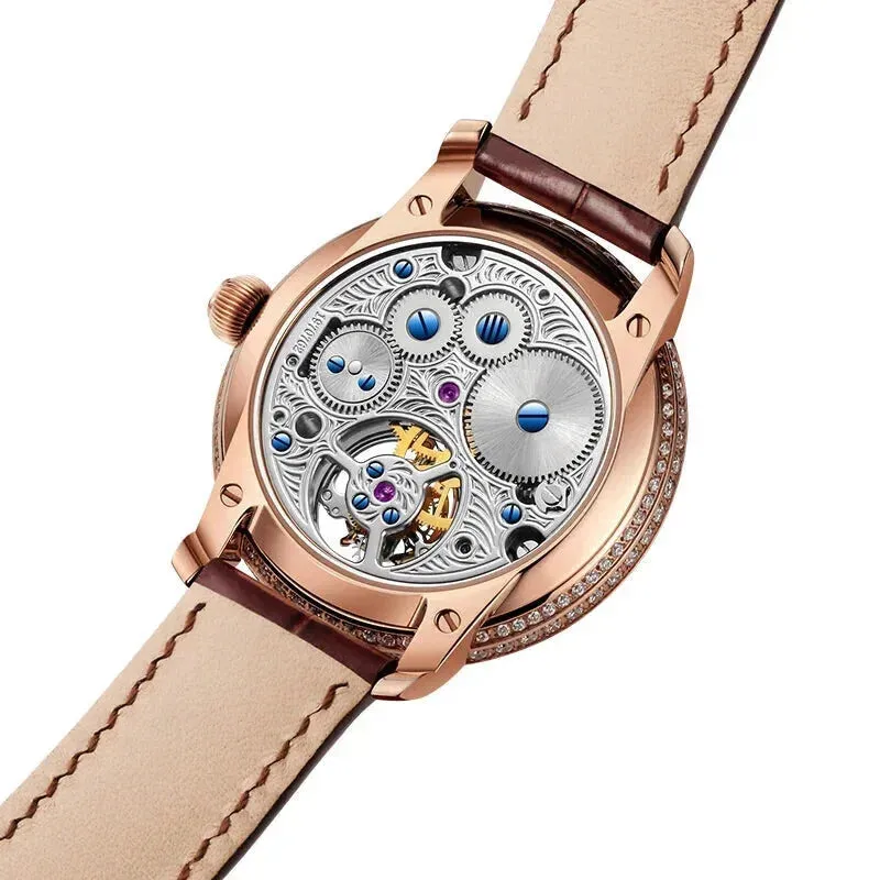 Luxury Crystal Manual Flying Tourbillon Mechanical Waterproof Couple Watch