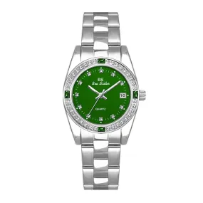 Luxury Green Rhinestone Waterproof Steel Strap Calendar Quartz Watches S149032