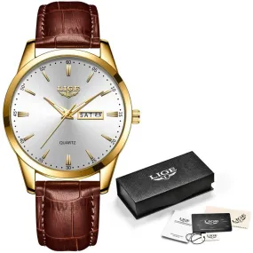 Luxury Quartz Watch Men Leather Strap Waterproof Business Casual