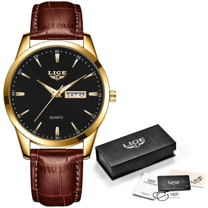 Luxury Quartz Watch Men Leather Strap Waterproof Business Casual