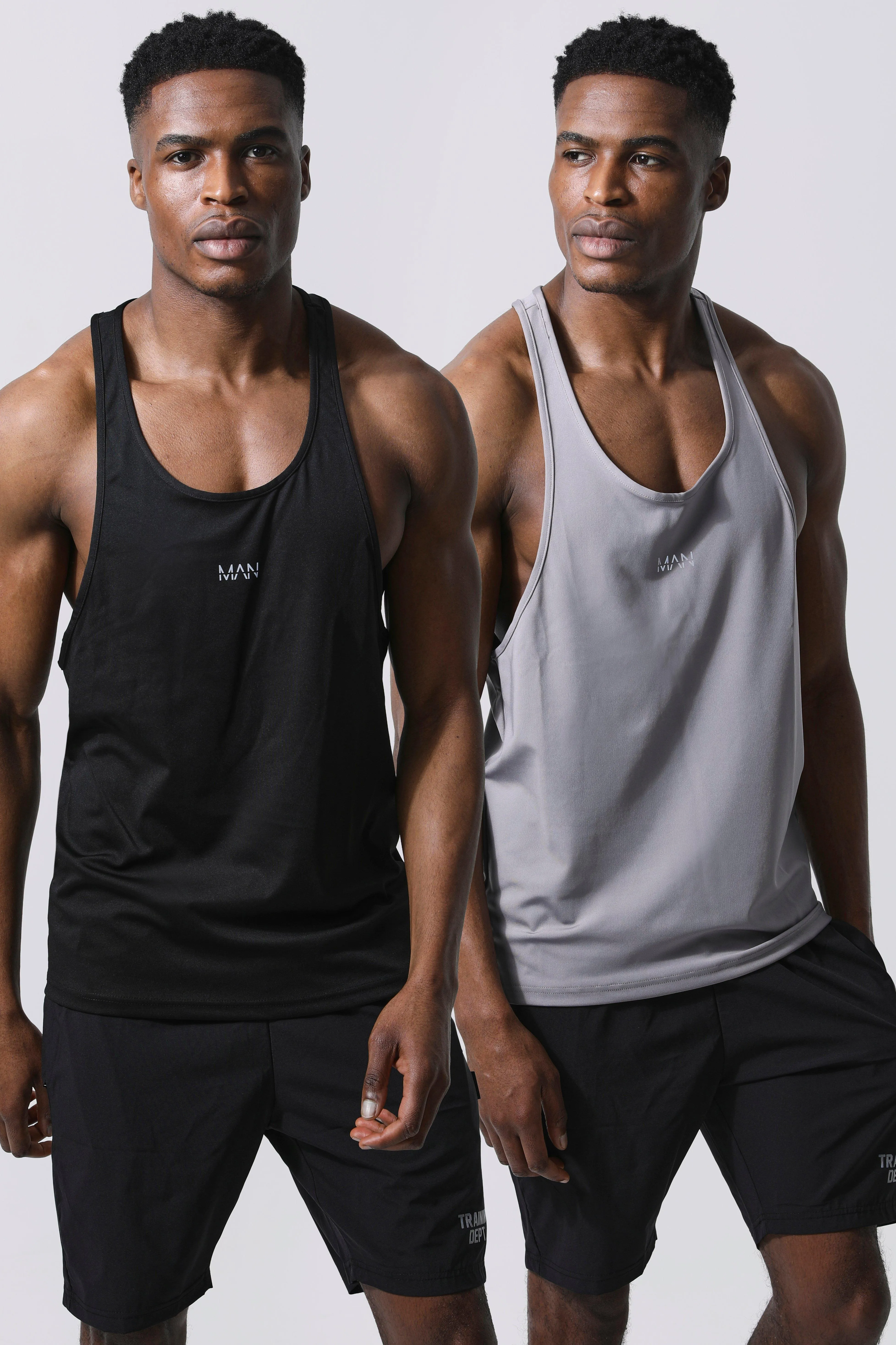 Man Active 2 Pack Regular Fit Stringer Tank Tops