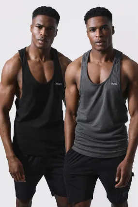 Man Active Gym 2 Pack Gym Regular Fit Racer Tank Tops