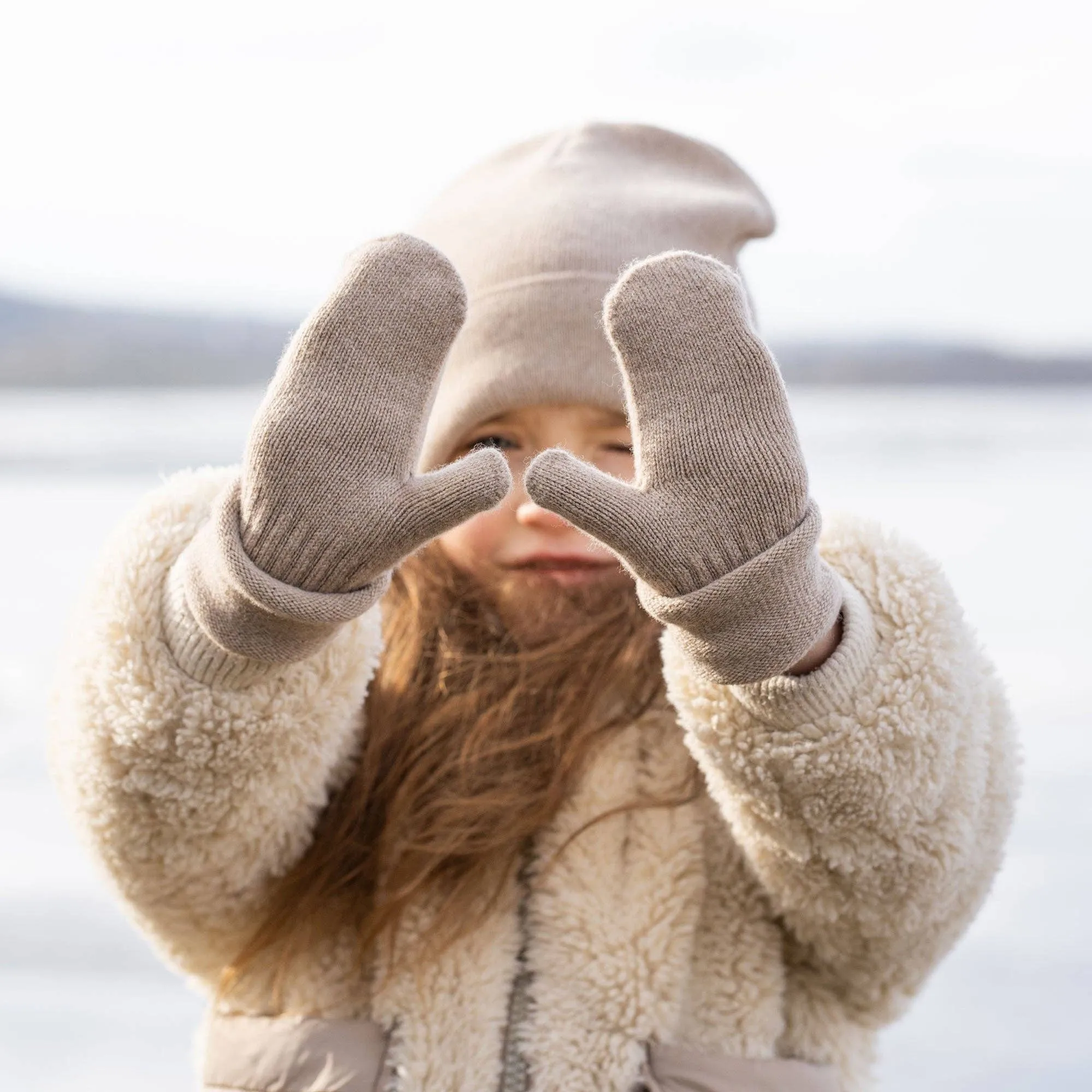 menique - Kids' Mittens Knitted Merino & Cashmere: 3-6 years / Creamy beige