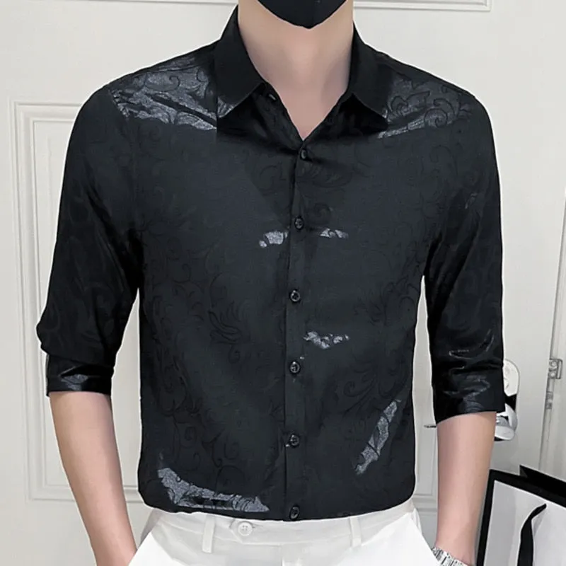 Men's Korean Luxury Casual Style Slim Fit Printed Short Sleeve Shirt